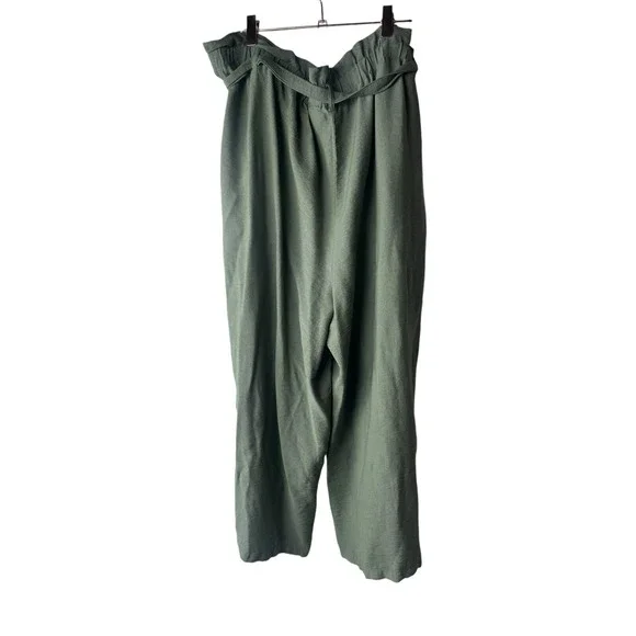 Vero Moda Viscose Green Paper Bag Belted Wide Leg Cropped Trousers NWOT Size 16 - Picture 4 of 5